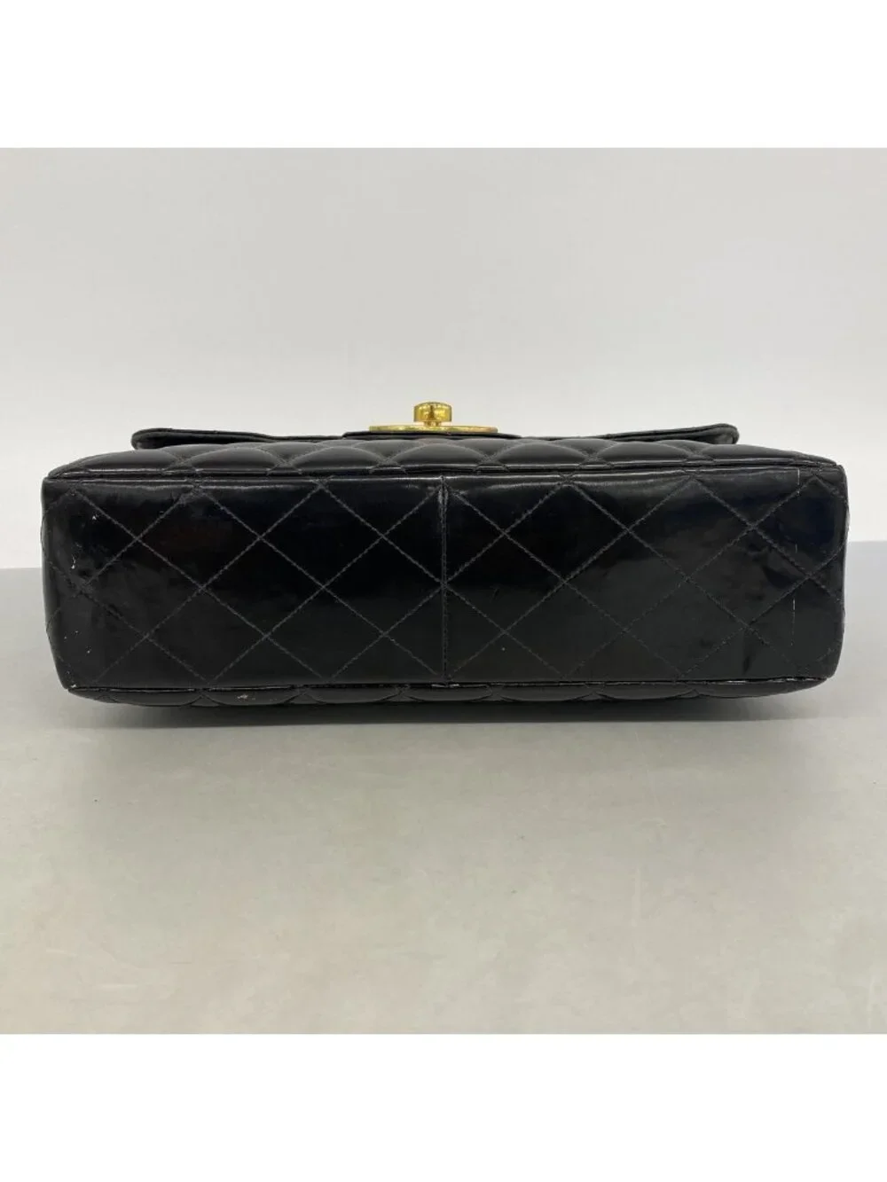 Chanel Shoulder Bag Maxi Quilted Patent Leather Black Gold
